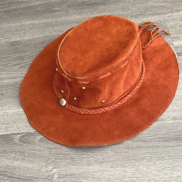 Vintage Suede Leather Boho Tassel Accent Floppy Hat